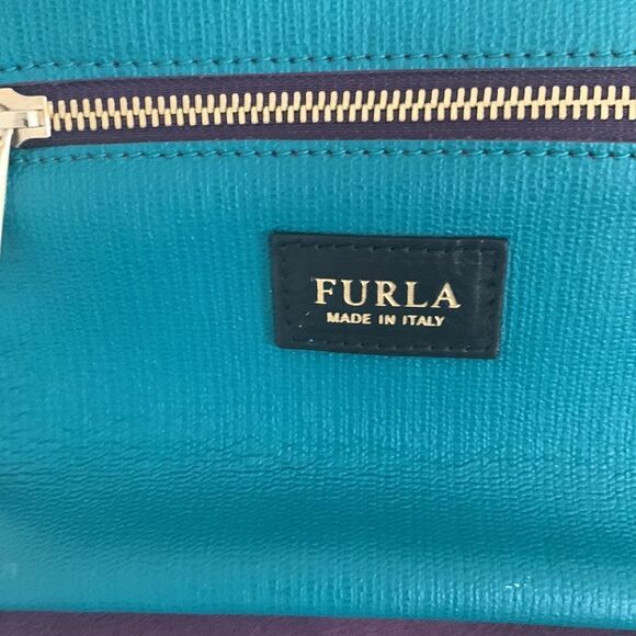Furla Tribe Reversible Tote – Teal & Purple Italian Suede + Saffiano Leather - Picture 6 of 10